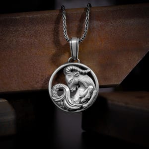 Capricorn handcrafted sterling silver charm men necklace, Capricorn zodiac sign jewelry, Horoscope capricorn birthday gift, Gifts for mother