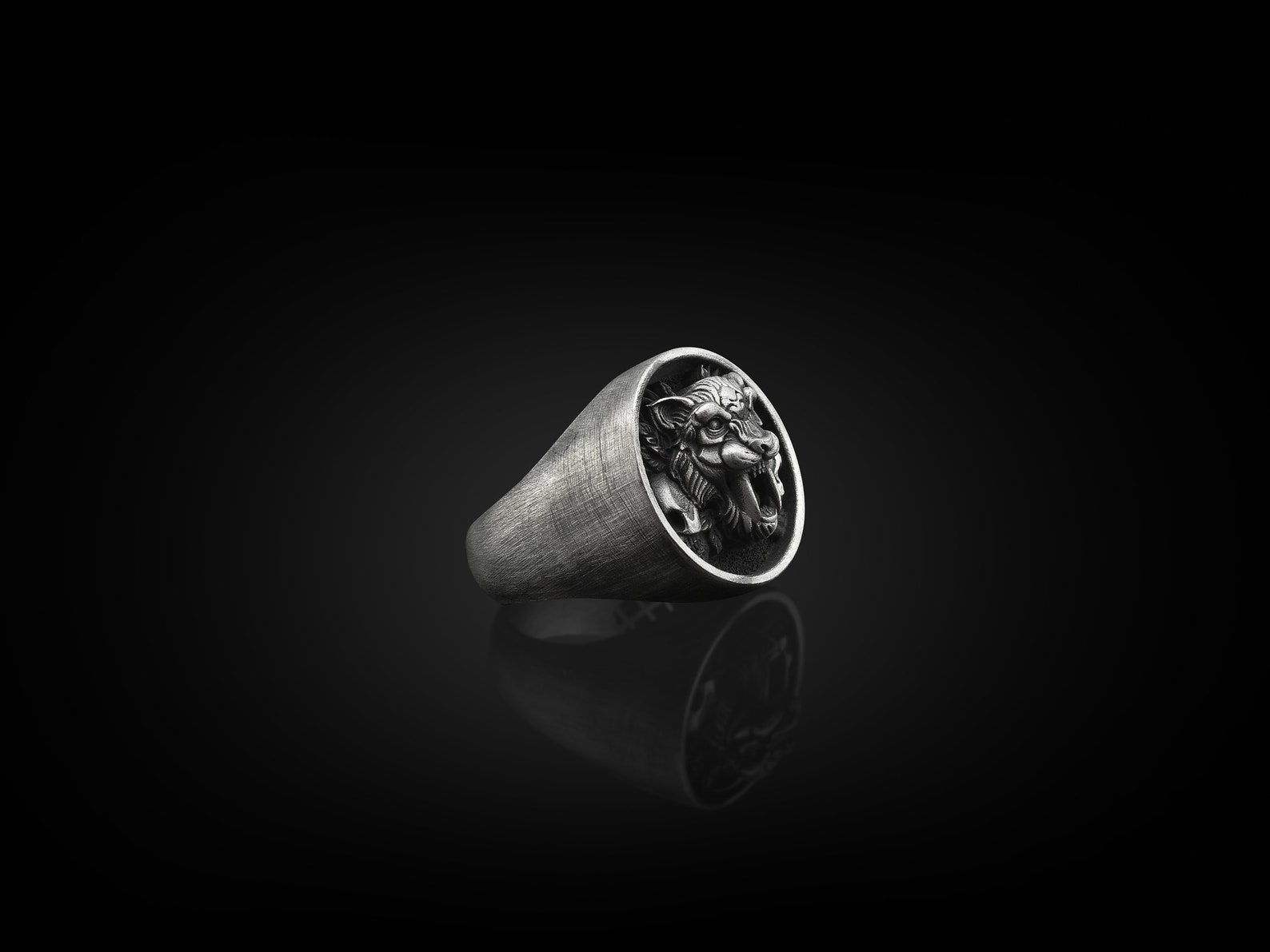 BySilverStone Saber-Toothed Tiger Sterling Silver Signet Ring – Handmade Engraved Men's Ring, Oxidized Finish - View #7