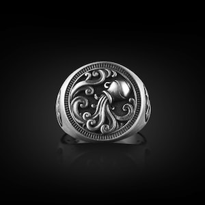 Aquarius Zodiac Sign Pinky Silver Ring For Men, Zodiac Pinky Signet Ring in Sterling Silver, Astrology Ring, Horoscope Gift Ring For Men