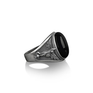 Archangel saint Michael silver men ring, Archangel black onyx men&#39;s ring, St micheal signet Ring, St Michael is commander of the army of god
