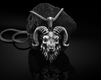 Handmade Sterling Silver Ram Head Necklace, Oxidized Silver Ram Pendant, Silver Aries Necklace, Animal Jewelry, Gift Necklace For Her Him