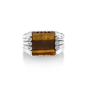 Sterling silver square cut tigers eye  men ring, Statement ring with flat top tigers eye for men, Handmade tigers eye gift ring, Men jewelry