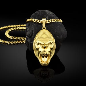 Ape gorilla head 18k gold necklace for men, 21k gold wedding mens gift jewelry, African wild gorilla gold necklace, Gold gift for husband
