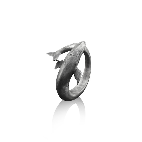 Blue Whale Handmade Sterling Silver Men Signet Ring, Ocean Animal Men Jewelry, Animal Ring, Minimalist Ring, Sympathy Gift, Ring For Men