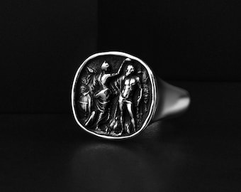 Hercules Crowned Signet Ring with Mythological Engraved, Greek Mythology Luxury Gift Rings for Him or Her