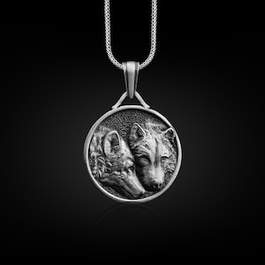 Wolf Family Personalized Necklace, 925 Sterling Silver Engraved Necklace, Animal Necklace, Wolf Jewelry, Customizable Necklace, Family Gift