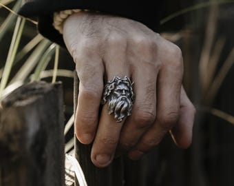 Poseidon 925 Silver Mythology Ring, Sterling Silver Greek Mythology Jewelry, Best Friend Ring, Ancient Ring, Memorial Ring, Remembrance Gift