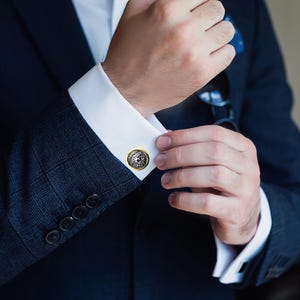 Wild lion gold plated silver men&#39;s cufflinks, 925 sterling silver lion design cufflinks, Unique wedding gift for men, Anniversary gifts