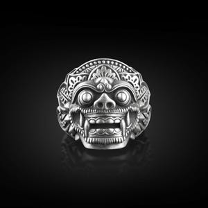 Barong Gott des guten Herrenring in Silber, balinesische Mythologie Gothic Ring für Männer, indonesische Ring für Schutz, Fantasy Ring für Ehemann