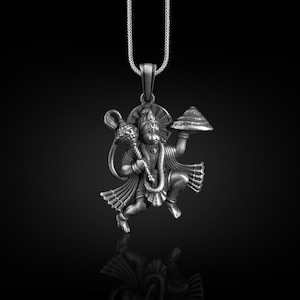 Handgemaakte Hanuman JI-hanger herenketting, 925 sterlingzilver handgemaakte idoolhanger, herenhanger, Indiase hindoeïstische god sieraden, diety-hanger