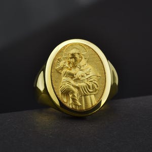 Saint Anthony 14k gold ring for men, 18k christian gold signet rings, Good gift idea for family, Anniversary gift, 10k gold jewelry for men