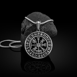Silver Freya Runic Circle Norse Altar Necklace, Viking Vegvisir Pendant, Veldismagn Runic Circle Norse Necklace, Helm of Awe Runic Compass