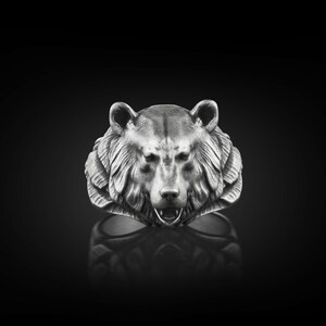 Grizzly Bear Mens Ring in Silver, Animal Ring for Boyfriend in Unusual ...