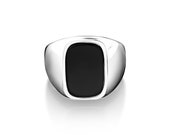 925 Sterling Silver Rectangle Black Onyx Men's Ring – Handmade Statement Jewelry From Turkey