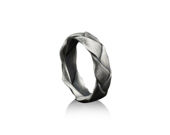 Twine handgemaakte Sterling zilveren mannen brutale ring, zilveren mannen trouwring, Twine mannen trouwring, statement ring, belofte ring, cadeau voor mannen