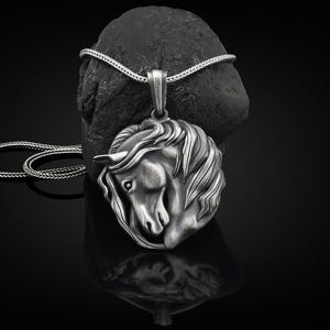 Maned Horse Handmade Sterling Silver Men Charm Necklace, Horse Silver Men Jewelry, Maned Horse Pendant, Animal Necklace, Memorial Mens Gift