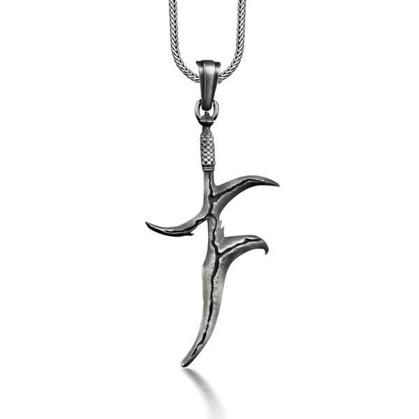 Collier poignard noir couteau en argent, collier guerrier de la Terre du Milieu pour meilleur ami, collier épée pour petit ami, inspiré de la bague Elden