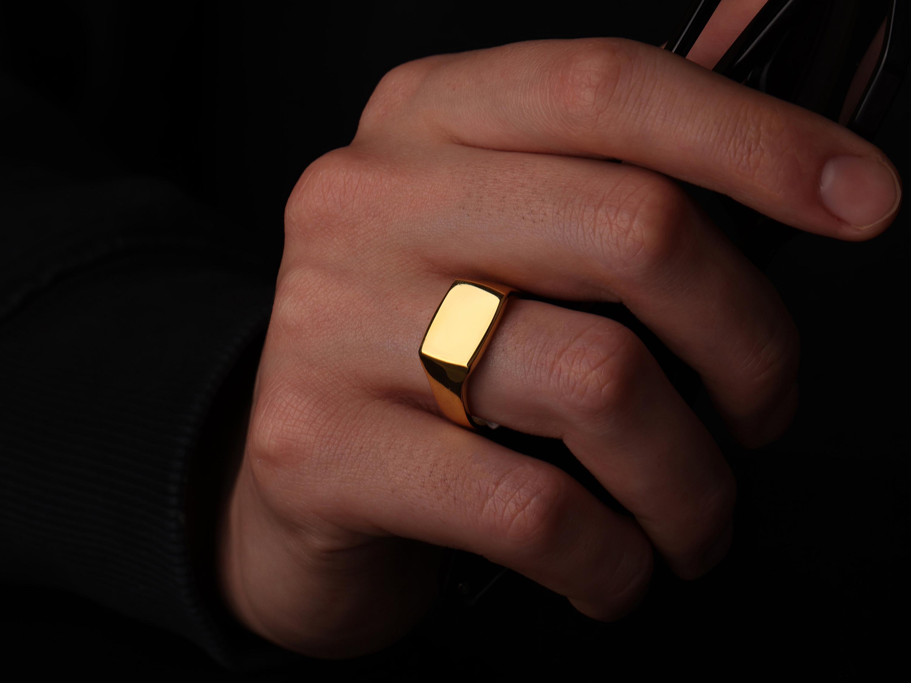 14K gold geometric men rings, Plain mens pinky signet ring in real gold, 14k gold unique signet men ring, Gold mens fashion ring for husband