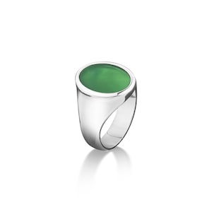 Groene agaat ovaal gesneden platte top ring in 925 sterling zilver, groene jade belofte ring voor mannen, minimalistische zegelring voor mode heren als cadeau