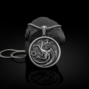 3 Headed Dragon Silver Handmade Necklace, Balerion, Meraxes and Vhagar Silver Pendant, Aegons Dragon Pendant, Targaryans Dragons Necklace