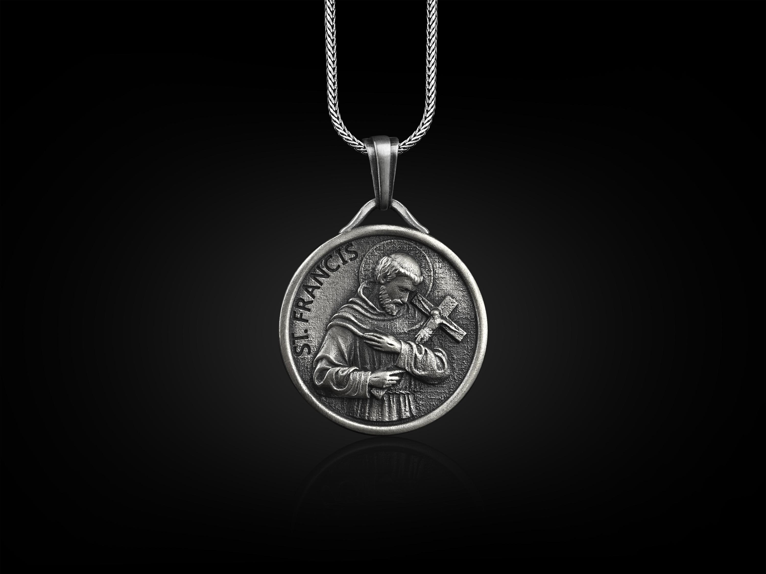 St Francis of Assisi Medal Necklace in 925 Silver, Saint Francis ...