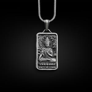 Buddha 925 Silver Engraved Necklace, Sterling Silver Buddha Jewelry, Buddha Art, Personalized Necklace, Spiritual Necklace, Memorial Gift