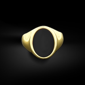 Flat top oval black onyx signet ring for men, 14k solid gold men signet ring, Black flat gemstone ring for husband, Wedding gold men rings