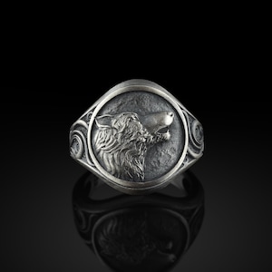 Howling Fenrir Wolf Signet Ring For Men in Sterling Silver, Handmade Wolf Biker Men Ring, Wolf Jewelry, Jewelry Ring For Men, Husband Gift