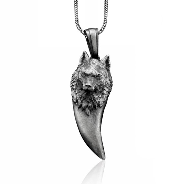 Collier à breloques en argent sterling fait main dent de loup nordique, bijoux homme loup scandinave, pendentif loup viking, collier mythologie nordique