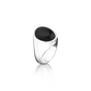 Ovaal geslepen zwarte onyx statement ring voor mannen, zwarte edelsteenring voor vriendje, mannelijke beloftering van 925 sterlingzilver