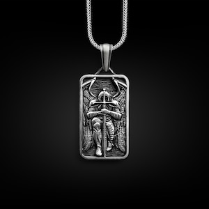 Saint Archangel Michael Necklace, Sterling Silver Archangel Necklace, Religious Catholic Jewelry, Memorial Birthday Gift For Him, Her