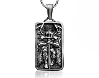 Saint Archangel Michael Necklace, Sterling Silver Archangel Necklace, Religious Catholic Jewelry, Memorial Birthday Gift For Him, Her