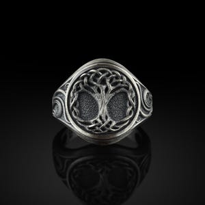 Handmade Family Tree Sterling Silver Ring, Viking Yggdrasill Boho Men Ring, Tree Life Signet 925 Silver Men Ring, Scandinavian Men Jewelry