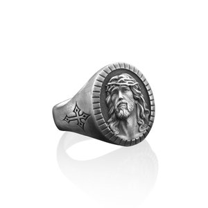 Sterling Silver Signet Jesus Ring for Mens, Silver Savior Jesus Gift ...