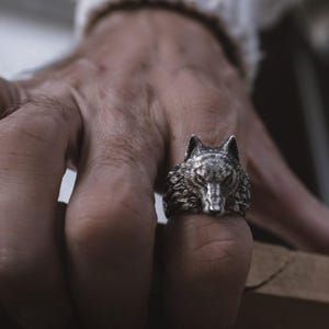 Wolf Handmade Silver Ring, 3D Wolf Head Silver Jewelry, Wolf Head Sterling Silver Men Ring, 3D Wolf Head Gift, Animal Ring, Memorial Gift