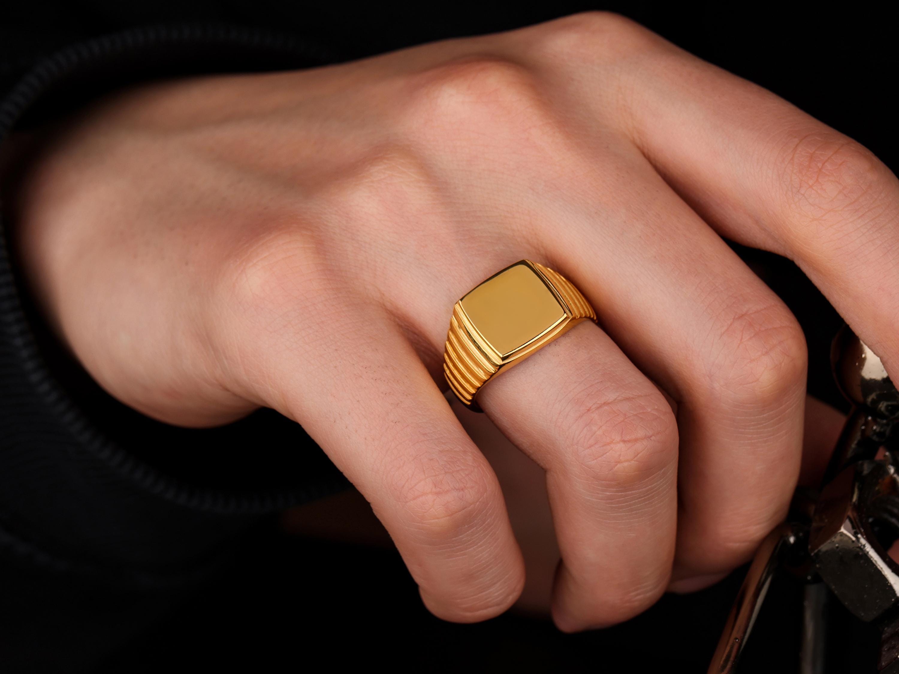 14k Gold Square Signet Ring for Men, Plain Men Wedding Band Ring in 21k Gold, Promise Ring for Him, Pinky Signet Ring, Personalized Men Ring - Etsy 14k Gold Square Signet Ring for Men, Plain Men Wedding Band Ring in 21k Gold, Promise Ring for Him, Pinky Signet Ring, Personalized Men Ring - Etsy