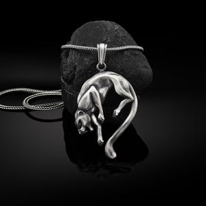 Silver Panther Mens Necklace, Oxidized Silver Large Panther Pendant, Unisex Animal Jewelry, Husband Gift Necklace, Wild Panther Men Necklace
