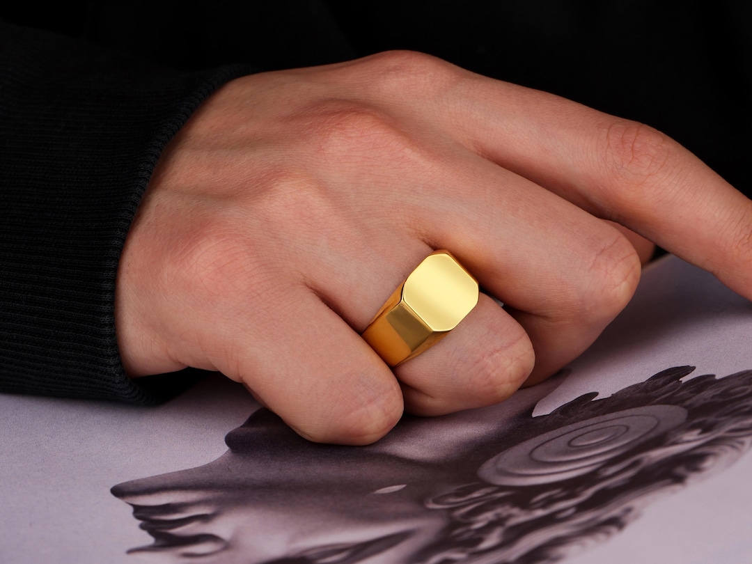 Mens Signet Ring Men's Average Pinky Ring Size 10K Gold Ring