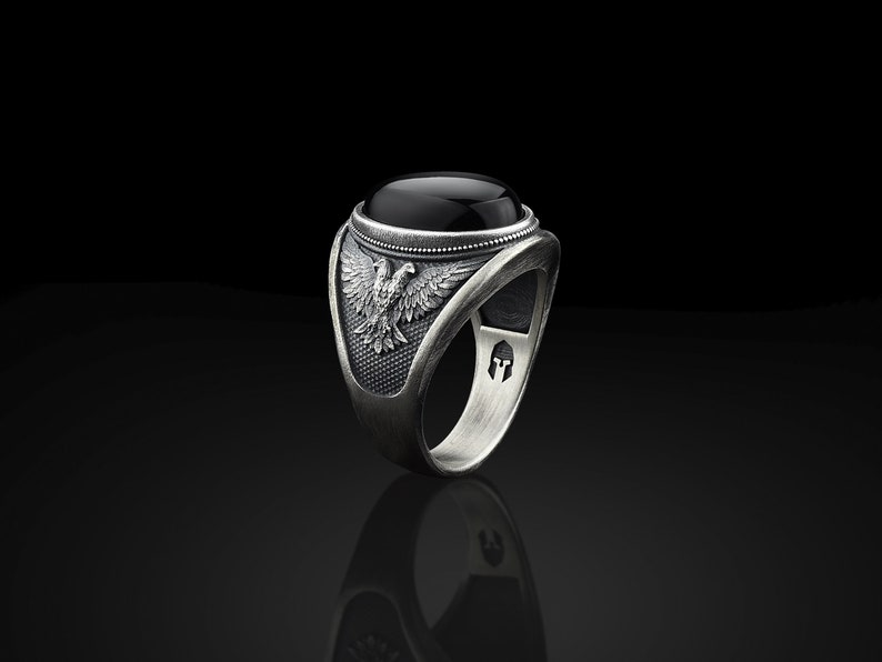 Silver Eagle Onyx Men's Ring Black Onyx Man Ring Etsy