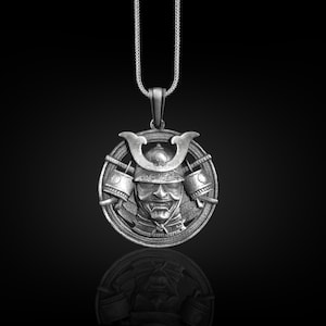 Samurai Men Pendant in Sterling Silver, Japanese Warrior Mens Necklace, Medieval Necklace for Boyfriend, Warrior Necklace for Him, Men Gift