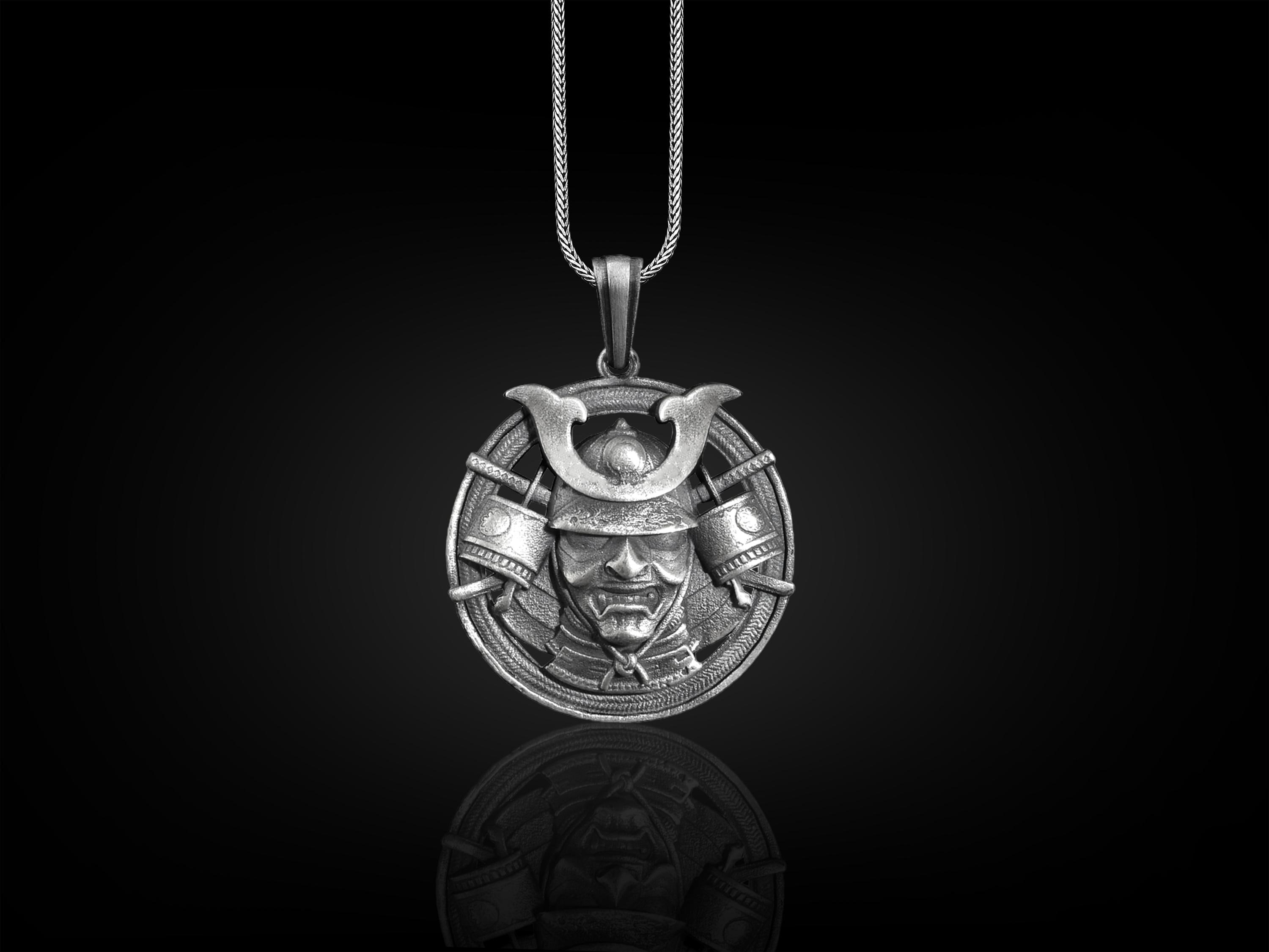 アクセサリー SAMURAI JPN. Samurai Men Pendant in Sterling Silver, Japanese Warrior Mens