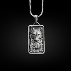 Wolf sterling silver customizable necklace, Howling wolf pendant necklace for husband, Engraved animal necklace for me
