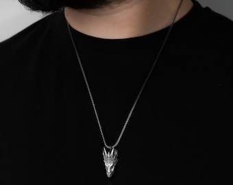 Kalen Collar De Dragón Punk Para Hombre, Colgante Chino De Acero