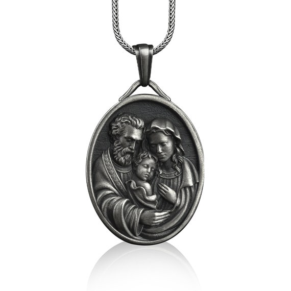 Buy The Holy Family Silver Oval Pendant Customizable Christian