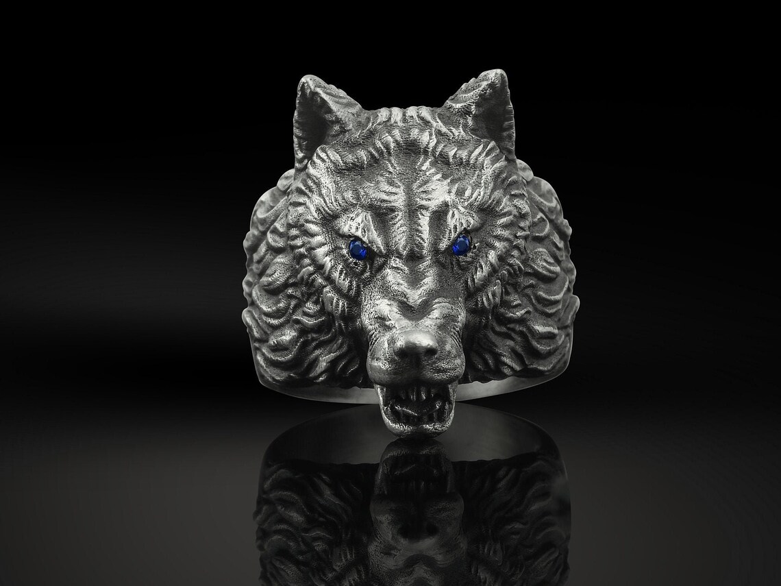 Signet Men Wolf Ring Silver Wolf Head Ring Wild Wolf Men | Etsy