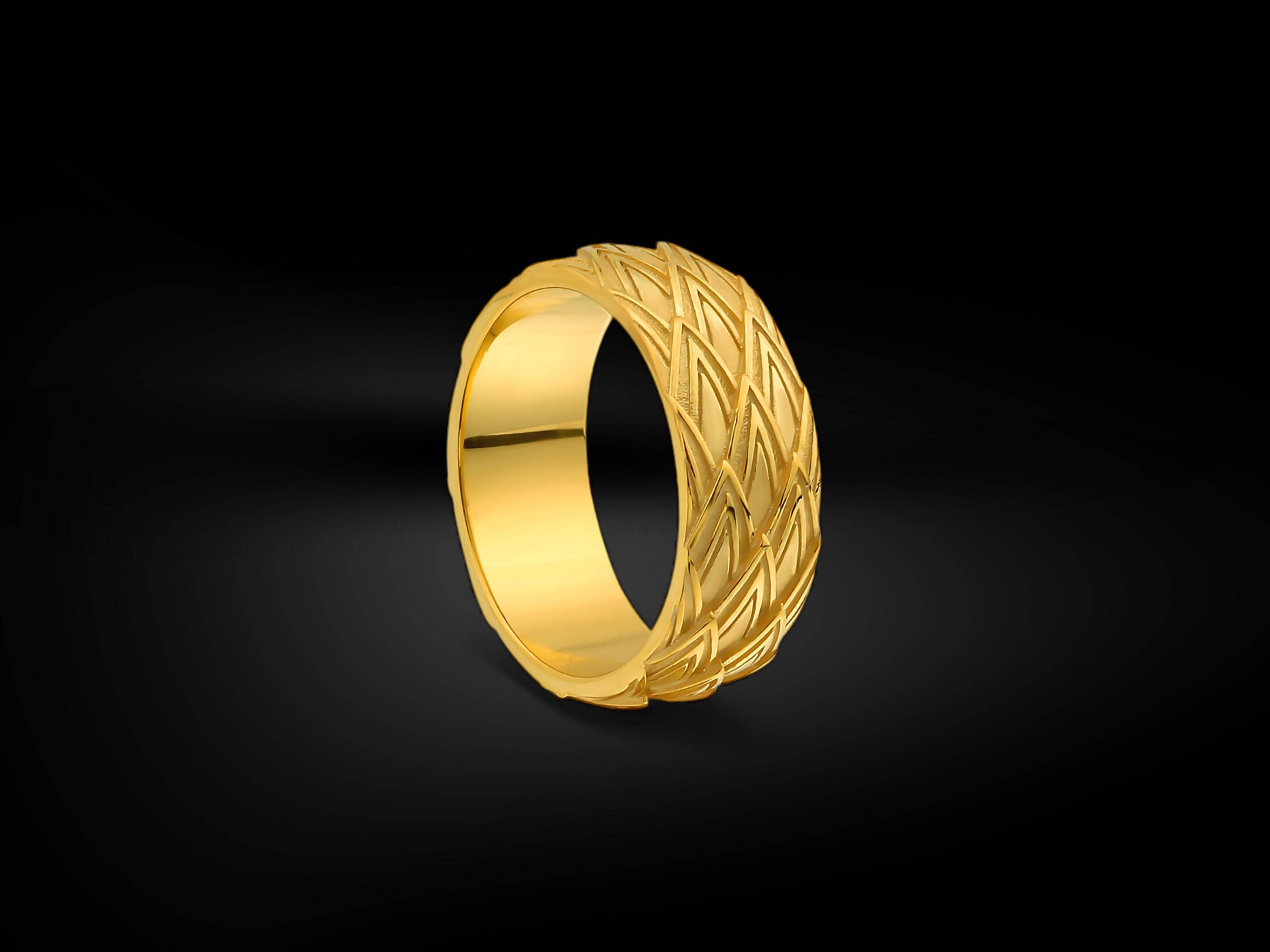 18k solid gold dragon celtic scale wedding band ring, Dragon skin textured 14k gold ring, Personalized dragon skin scales motif gold ring