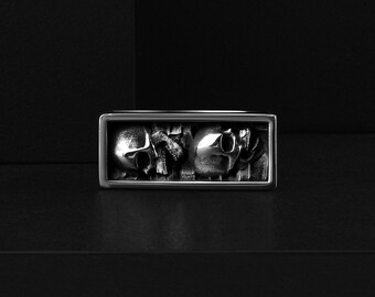 Skull on Cross Handmade Sterling Silver Men Ring, Personalized Unique Skull Gothic Jewelry Gift Rings
