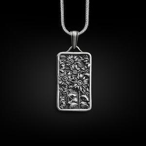 Sunflower 925 Silver Engraved Necklace, Sterling Silver Sunflower Jewelry, Dainty Necklace, Customizable Necklace, Personalized Gift