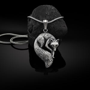 Large Fox Silver Mens Necklace, Solid Silver Fox Pendant With Chain, Animal Silver Men&#39;s Jewelry, Fox Man Necklace, Husband Gift Necklace