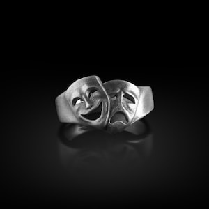 Theater Comedy and Tragedy Masks Ring, Theater Mask Silver Ring, Duel Faced Theater Mask Ring for Men, Comedy Mask Ring, Artist Mask Ring